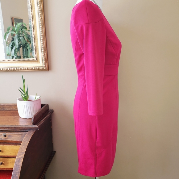 Ted Baker London Saco Pink Magenta V-Neck Sheath Dress 3/4 Sleeve Size 8 - Picture 5 of 14